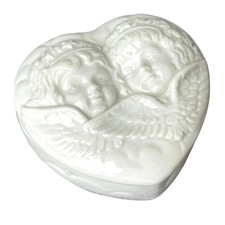 Vintage Takahashi cherub porcelain trinket box jewelry box all white cottagecore