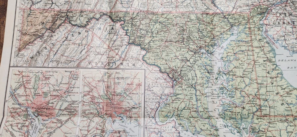 Litografía original 1927 mapa de Maryland, Delaware y Distrito de Columbia... Foto 2 de 4