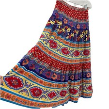 Vintage Tiered Artsy Boho Midi Skirt Womens M Prairie Cottage Country Cotton