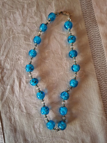 Vintage Murano Turquoise Blue Glass Venetian Beaded Necklace Italy