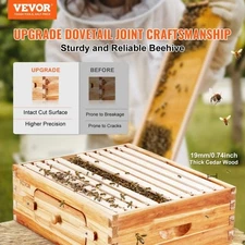 VEVOR Bee Hive Medium Box Starter Kit, 100% Beeswax Coated Natural Cedar Wood, L