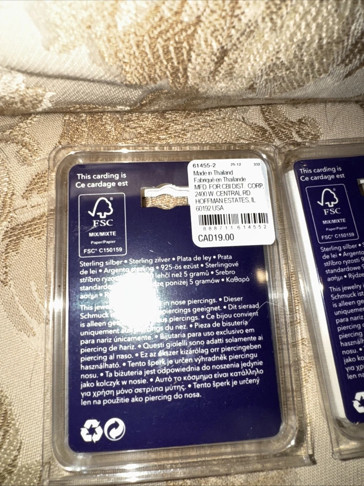 Juego de 2 tachuelas nasales de plata de ley Claire's nuevas con etiquetas Foto 3 de 3