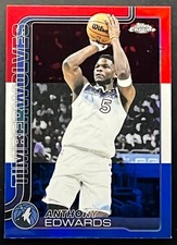 2025-26 NBA TOPPS CHROME ANTHONY EDWARDS RED WHITE & BLUE Card TIMBERWOLVES #151