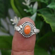 Top Quality Sponge Coral Gemstone Ring Handmade Solid Silver Ring Size-8.25 US