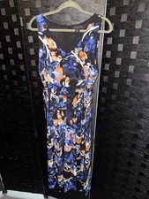 Tahari blue and orange floral jumpsuit dress size M