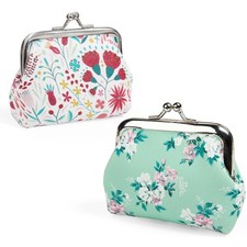 2 PCS Small Coin Purse PU Leather Mini Change Pouch Kiss Lock Small Flowers