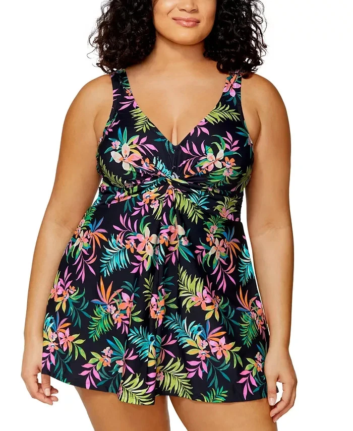 Island Escape Plus Size Twist-Front Underwire Swim Dress, Multi Size 18W 0362 - Image 3 of 3