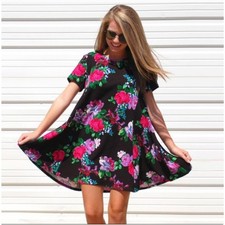 Show Me Your Mumu Black Floral Nicks Babydoll Mini Dress Size Medium