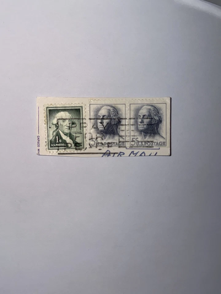 Vintage USA George Washington Stamp Strip On Original Cover Piece Air Mail Used - Bild 2 von 2