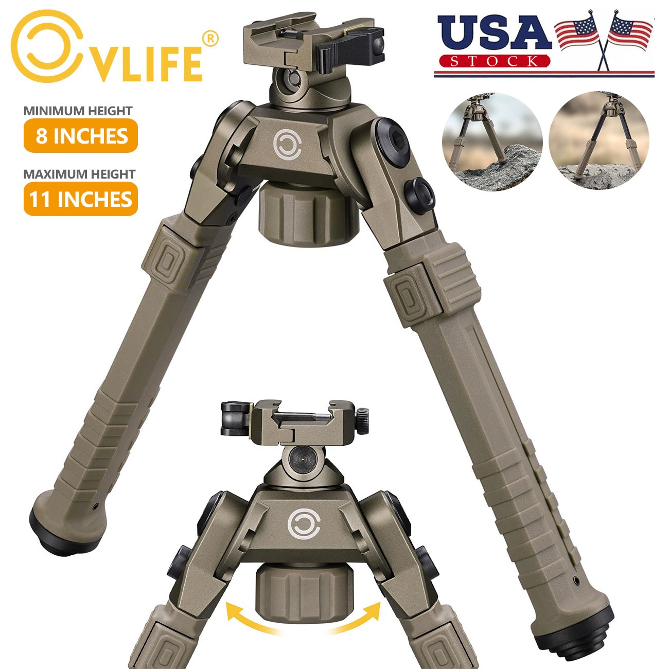 8"-11" Tactical Rifle Bipod Quick Release & 360° Swivel For Picatinny Rail Mount