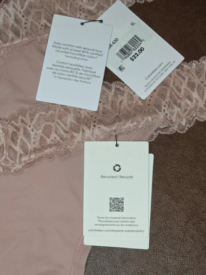 Tanga de encaje elástico suave XL rosa Calvin Klein para mujer 2 pares Foto 2 de 4