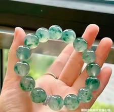 AAA Ice Oil Green Floating Flower Burmese Jade Bead Bracelet 12mm Myanmar