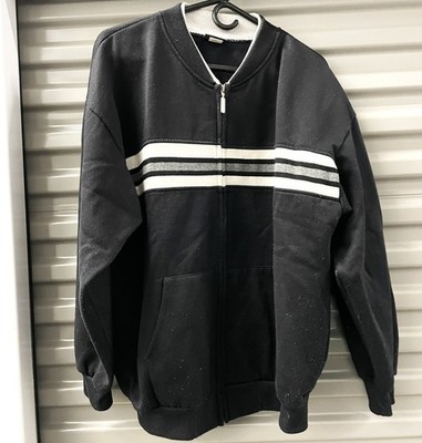 Hope Sportswear Fleece Jacket Black White Stripe Full Zip Ribbed Trim USA Made