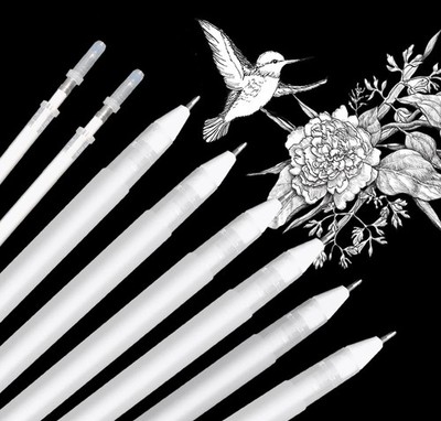 Gelstifte Weiß, 8 Stück Stift für Schwarzes Papier, Gel Stift zum Zeichnen
