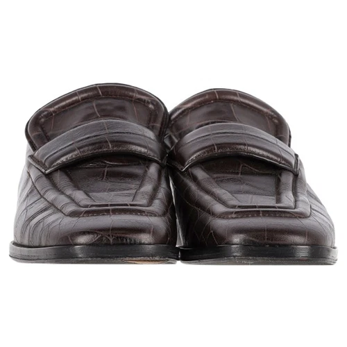 Bottega Veneta Crocodile-Embossed Loafers In Brown Leather Women Ochre Size 39 - Picture 2 of 12