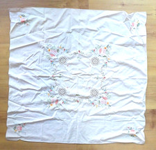TABLECLOTH 31" x 30.5" Hand Crafted Crocheted Embroidery Floral Appliqued