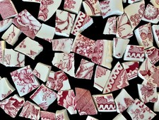 Broken China Mosaic Tiles PINK/RED MIX 85 Pieces Florals Designs set b