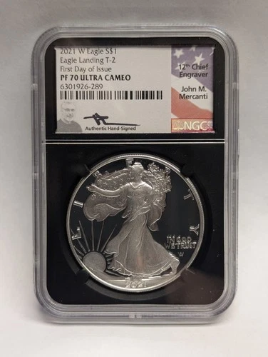 2021 W PF 70 ULTRA CAMEO American Silver Eagle Type 2 NGC FDOI Mercanti Signed