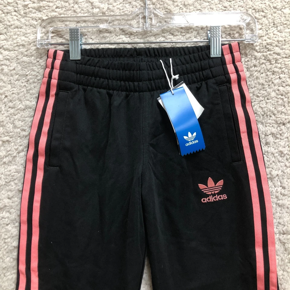 NEW Adidas Track Pants Small Youth Black J Snaps Three Stripes Tapered Girls S - Image 2 of 4