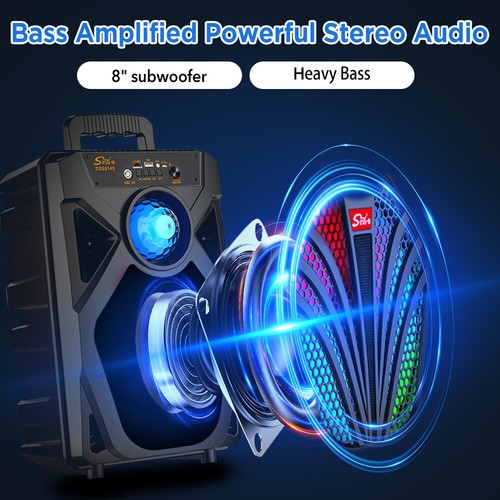 Portable TWS Bluetooth Speaker 8" Heavy Bass Subwoofer Wireless Stereo FM Radio - Picture 6 of 17