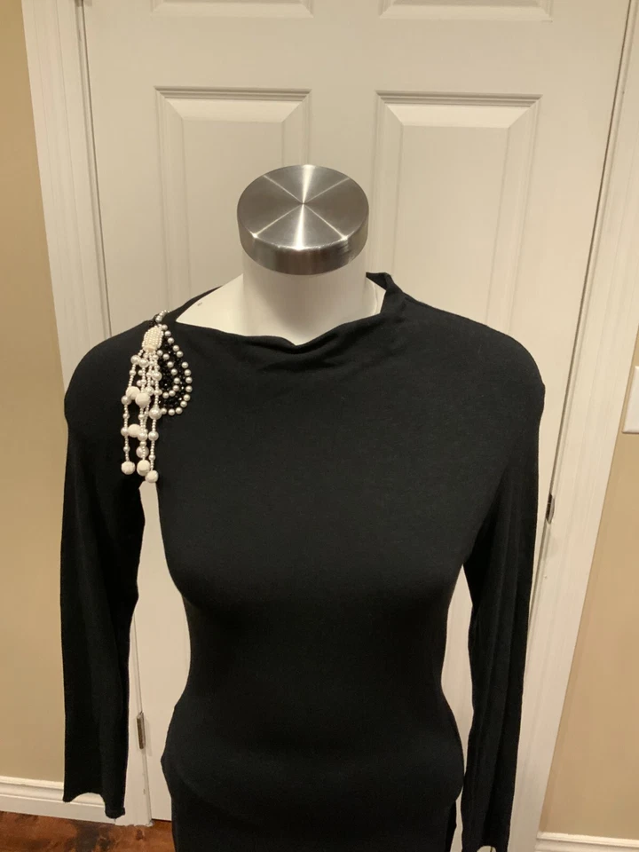 Vestido Lápiz Midi Bluemarine Negro Manga Larga con Perlas, Talla 4 (US), 38 (IT) Foto 2 de 4