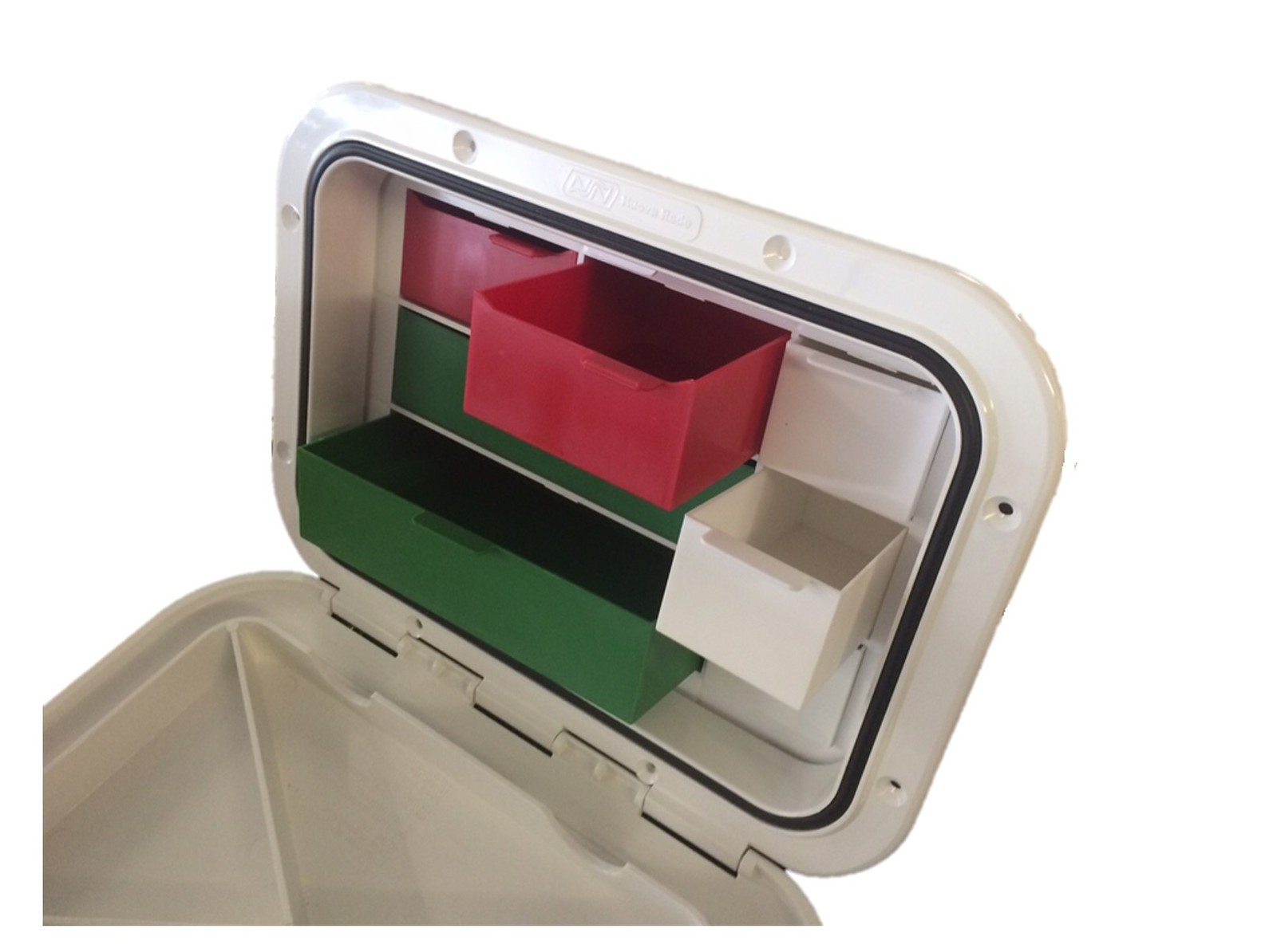 Nuova Rade 375mm x 270mm White Hinged Boat Storage Hatch with Drawers & Lock