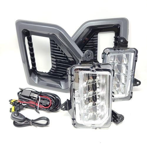 Dual LED Fog Lights For 2019-2021 GMC Sierra 1500 Denali Kit Gray Bezel Switch - Picture 2 of 21
