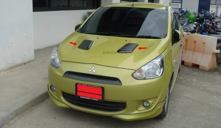 Fit Mitsubishi Mirage 2012-15 Front Hood Bonnet Black Carbon Look Cover 2 Pcs - Image 1 of 1