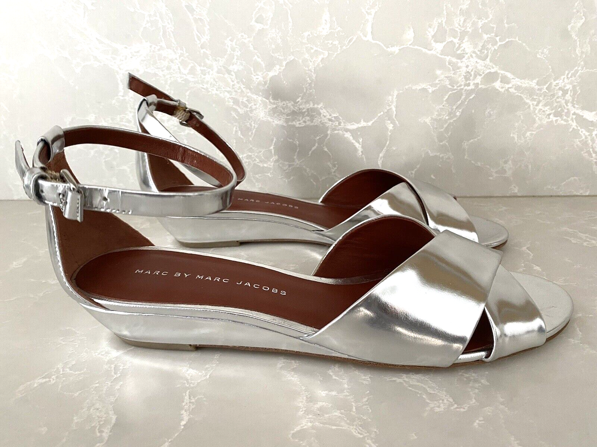 Marc By Marc Jacobs Womens Silver Metallic Leather Wedge