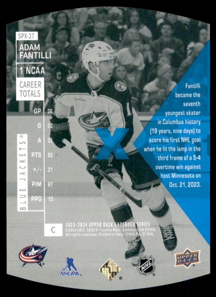 2023-24 Upper Deck Extended Series SPX Holoview Adam Fantilli #SPX27 - Image 2 of 2