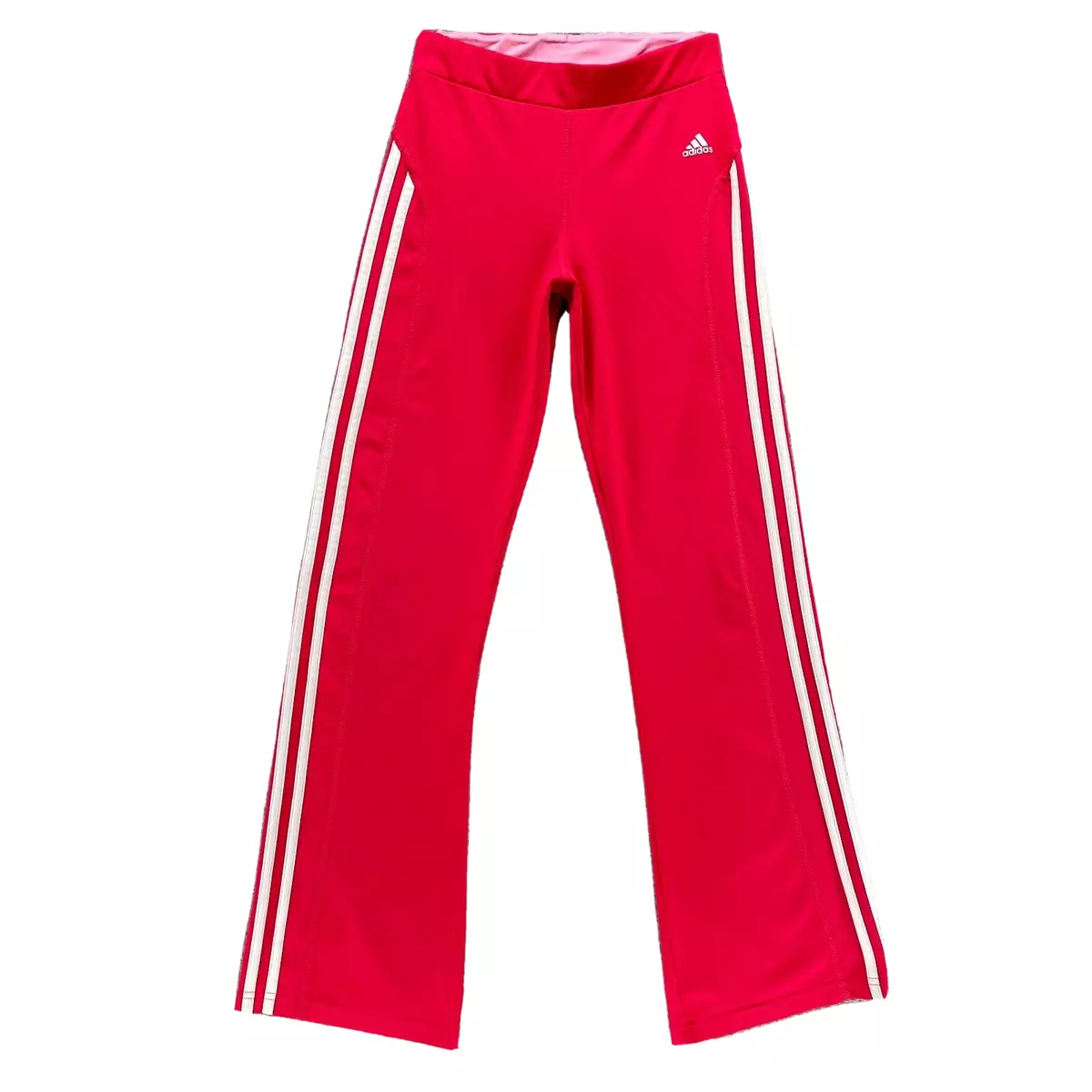Adidas Pants Girls Large 11 12 Pink White Stripes Sweat Pants Kids Youth 22x28