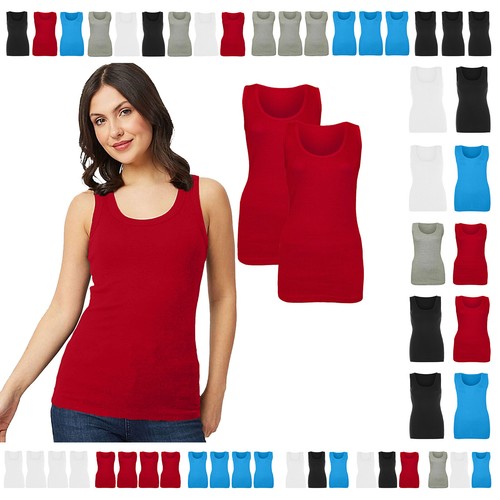 LADIES COTTON VEST WOMEN PLAIN SUMMER CASUAL TANK TOP T SHIRT PACK DE 1, 2, 3 Y 4 - Imagen 1 de 17