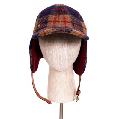 GUCCI ヘリンボーン カシミヤ ドライバーズキャップ キャスケット 新品同様 sz S NEW $950 GUCCI Camel Blue Red WOOL PLAID GG Logo FLAP TRAPPER