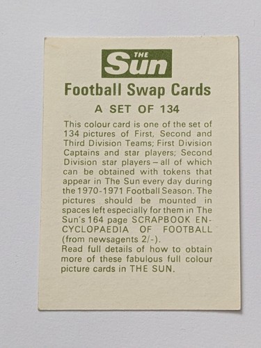 Tarjeta intercambiable de fútbol americano Swansea City 1970/71 The Sun #64 foto del equipo - Imagen 3 de 5