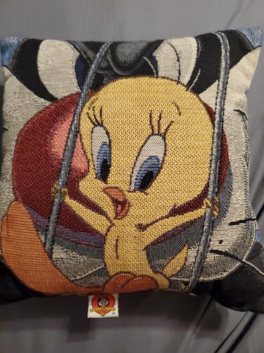 Vintage Rare Looney Tunes Tweety Bird and Sylvester Plush Pillow 11" x 11"