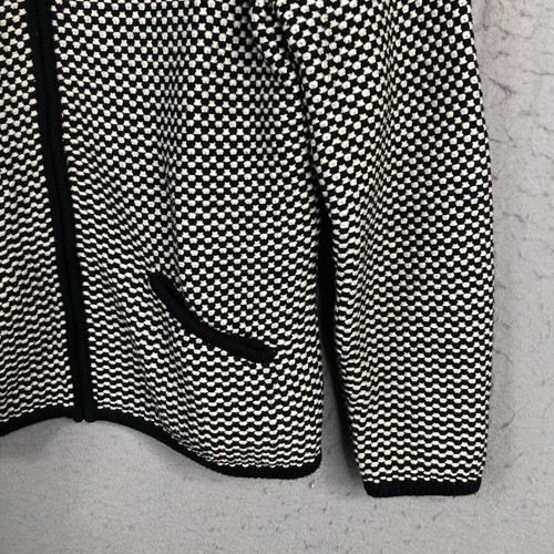 Talbots Sweater Womens 8P Petite Black White Check Textured Cardigan Career - Picture 10 of 16