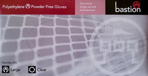 Bastion Polyethylene Disposable Gloves Clear 500pcs Latex Free & Powder Free