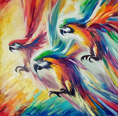 Tableau à l'huile - Libre vendu comme le vent - 50x50 cm - signé E. Gritchina