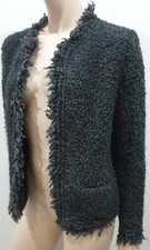 Iro Grey Mohair Blend Coffey Bobbled Knit Fabric Fringe Trim Blazer Jacket Uk14