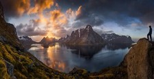 Landscape nature panorama lofoten norway sunset Custom Gaming Mat Desk