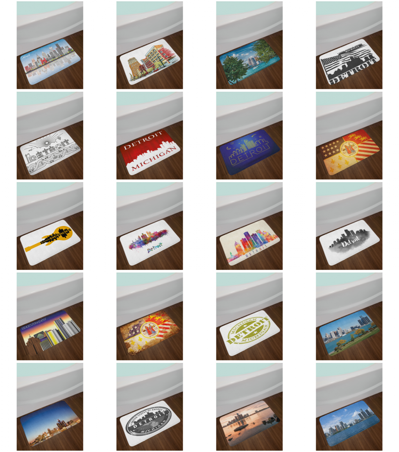 Detroit Bath Mat Plush Non-Slip Bathroom Decor Soft 29.5 x 17.5 Inches Rug