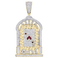 10K Gelbgold Diamant Rote Emaille Pikass AnhäNger Kubanische Verbindung 3/4 Ct