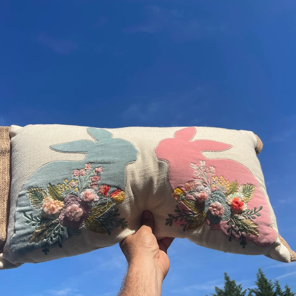 PIER 1 Imports Boy Girl Raised Rabbit Bunny Flower Pillow BID 4 CHARITY ❤️blt11j - Image 3 of 4