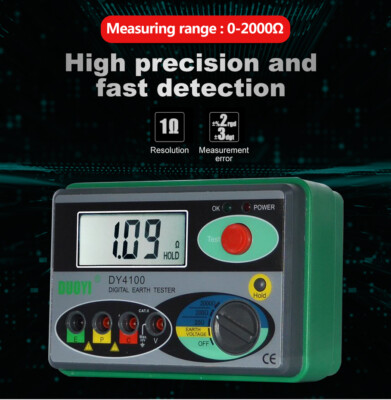DY4100 0~20/200/2000Ω High Accuracy Digital Earth Ground Resistance Tester Meter
