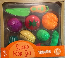Plastic Sliced Food Toy Set 10 Pcs Fruits  Vegetables in Plastic Crate