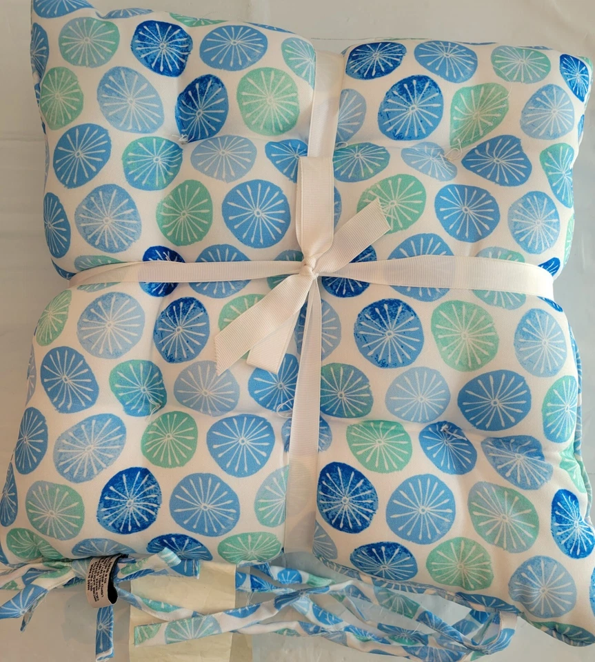 "Sigrid Olsen 2 Pk Almohadillas para Silla Cojines de Asiento Verano Costero 17"" Playa Azul Blanco" Foto 2 de 4