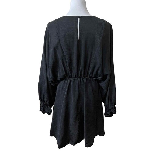 ZARA Womens Black Voluminous Satin-Effect Button Dolman Sleeve Mini Dress Size S - Picture 4 of 7