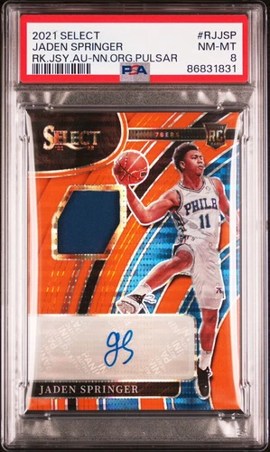 JADEN SPRINGER AUTO PSA 8 Select Rookie Jersey RPA Neon Orange Pulsar /30 POP 1