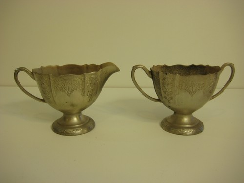 Vintage Japanese Soft Pewter Creamer & Sugar Set, Made in Japan - Picture 1 of 11