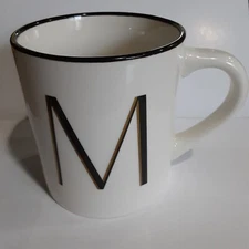 Threshold Monogram Initial Letter "M"  Coffee Mug White w/Black Letter 16 oz